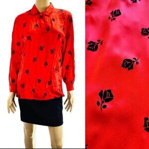 Escada Margaretha Ley Vintage Red Rose Embossed Valintine Elegant Top, W Size 40